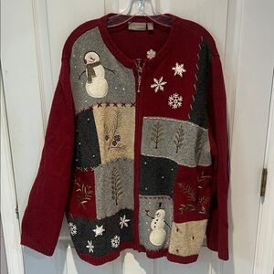 Croft & Barrow Red and Gray Snowman Holiday Winter Cardigan 3X